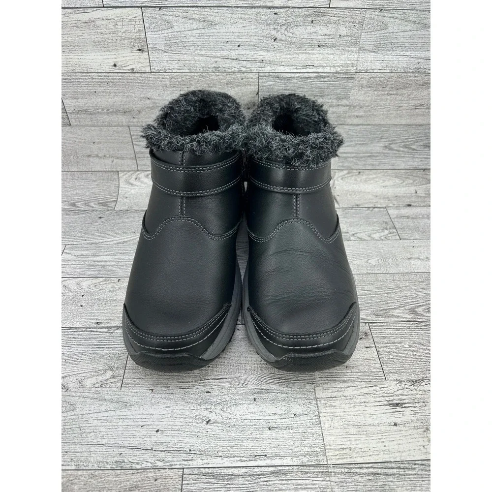 Orthofeet 793 Black Leather‎ Faux Fur Trim Orthopedic Ankle Boots Men 7B EU 37.5